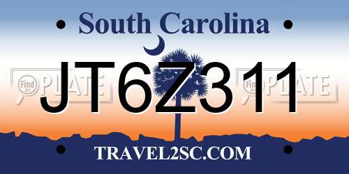JT6Z311 South Carolina License Plate