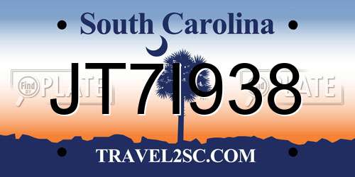 JT7I938 South Carolina License Plate