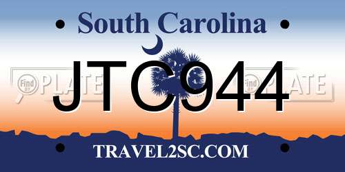 JTC944 South Carolina License Plate