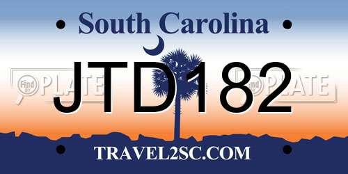 JTD182 South Carolina License Plate