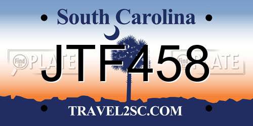 JTF458 South Carolina License Plate