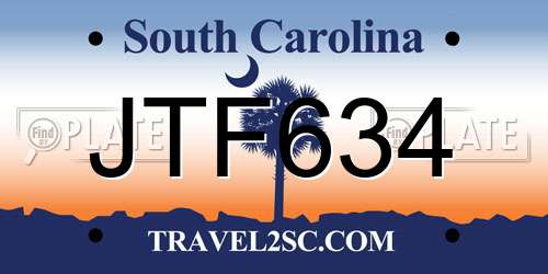 JTF634 South Carolina License Plate