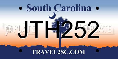 JTH252 South Carolina License Plate