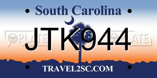 JTK944 South Carolina License Plate