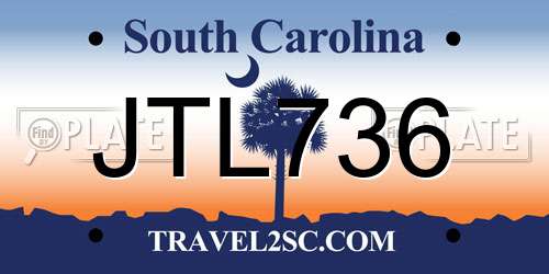 JTL736 South Carolina License Plate