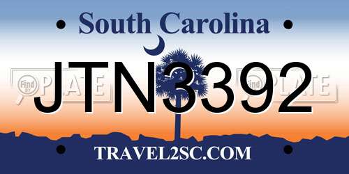 JTN3392 South Carolina License Plate