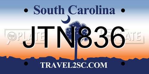 JTN836 South Carolina License Plate