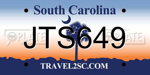 JTS649 South Carolina License Plate