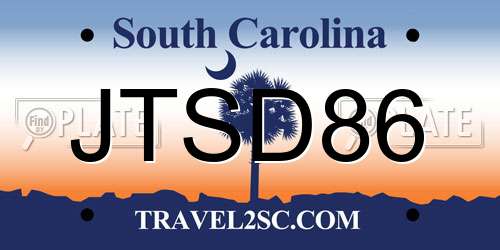JTSD86 South Carolina License Plate