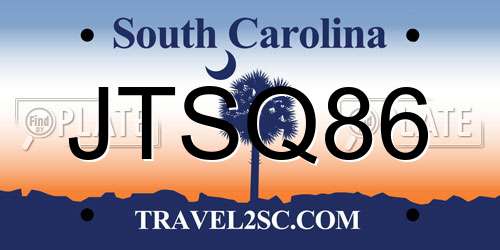 JTSQ86 South Carolina License Plate