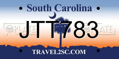 JTT783 South Carolina License Plate
