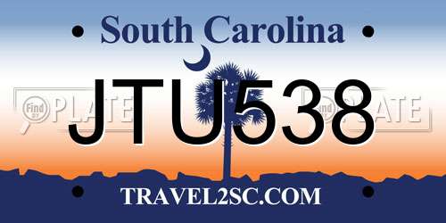 JTU538 South Carolina License Plate