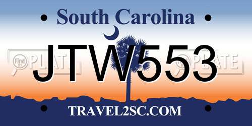 JTW553 South Carolina License Plate