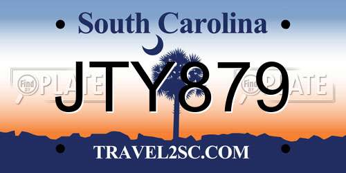 JTY879 South Carolina License Plate