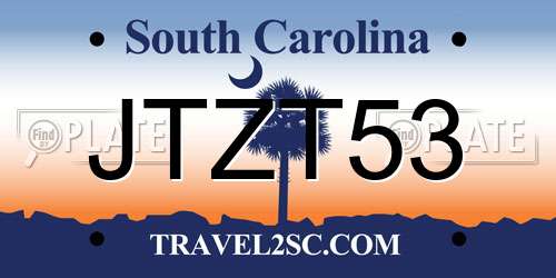 JTZT53 South Carolina License Plate