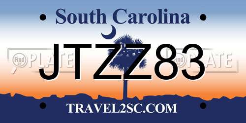 JTZZ83 South Carolina License Plate