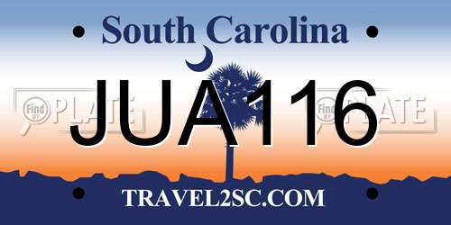 JUA116 South Carolina License Plate