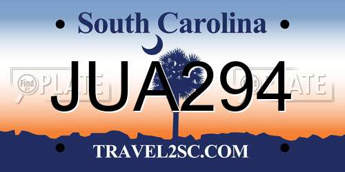 JUA294 South Carolina License Plate
