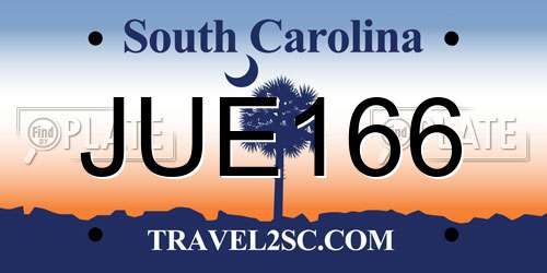JUE166 South Carolina License Plate