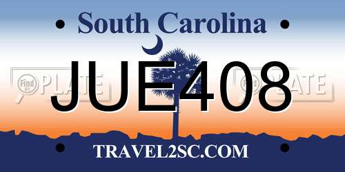 JUE408 South Carolina License Plate