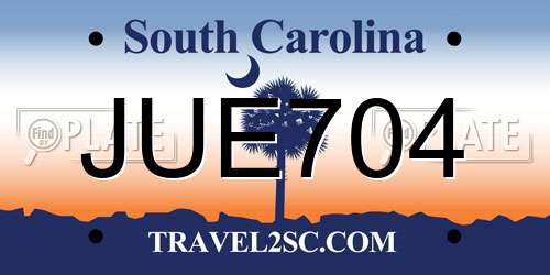 JUE704 South Carolina License Plate