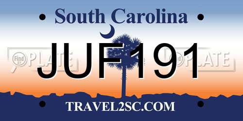 JUF191 South Carolina License Plate