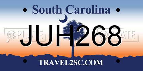 JUH268 South Carolina License Plate