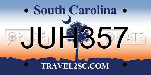 JUH357 South Carolina License Plate