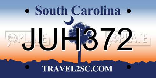 JUH372 South Carolina License Plate