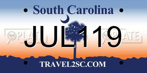 JUL119 South Carolina License Plate