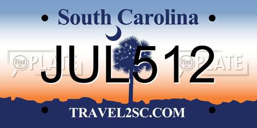 JUL512 South Carolina License Plate