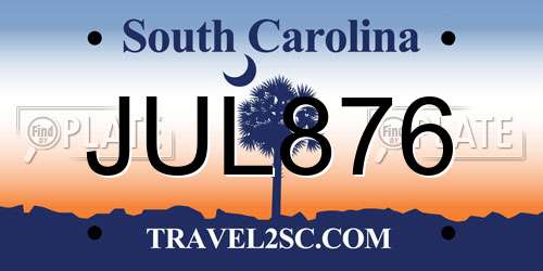 JUL876 South Carolina License Plate