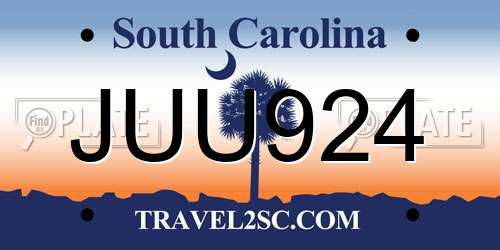 JUU924 South Carolina License Plate