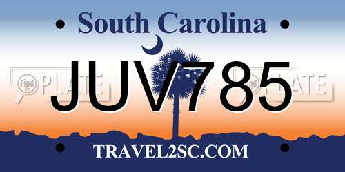 JUV785 South Carolina License Plate