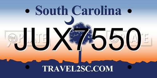 JUX7550 South Carolina License Plate