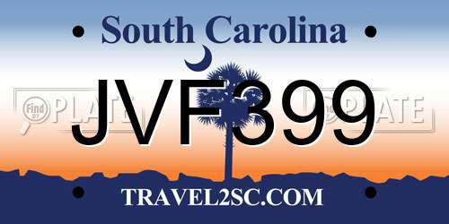 JVF399 South Carolina License Plate