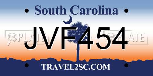 JVF454 South Carolina License Plate