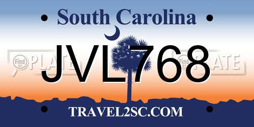 JVL768 South Carolina License Plate
