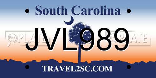 JVL989 South Carolina License Plate