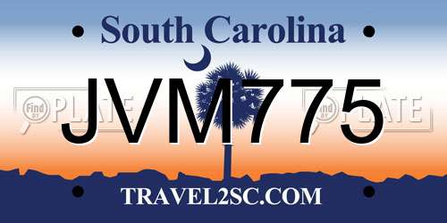 JVM775 South Carolina License Plate