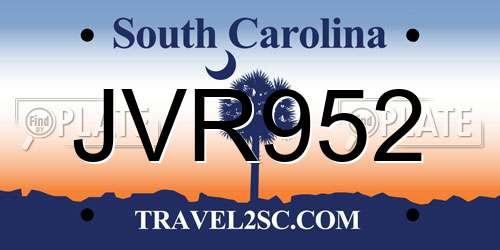 JVR952 South Carolina License Plate