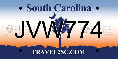 JVW774 South Carolina License Plate