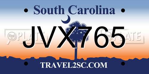 JVX765 South Carolina License Plate