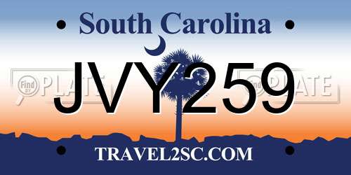 JVY259 South Carolina License Plate