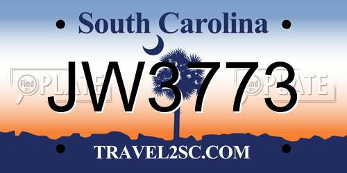 JW3773 South Carolina License Plate