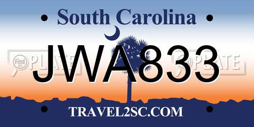 JWA833 South Carolina License Plate