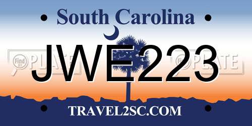 JWE223 South Carolina License Plate