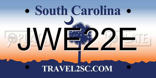 JWE22E South Carolina License Plate
