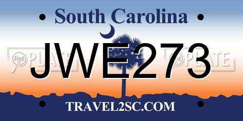 JWE273 South Carolina License Plate