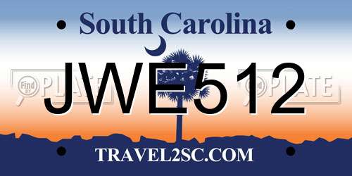 JWE512 South Carolina License Plate